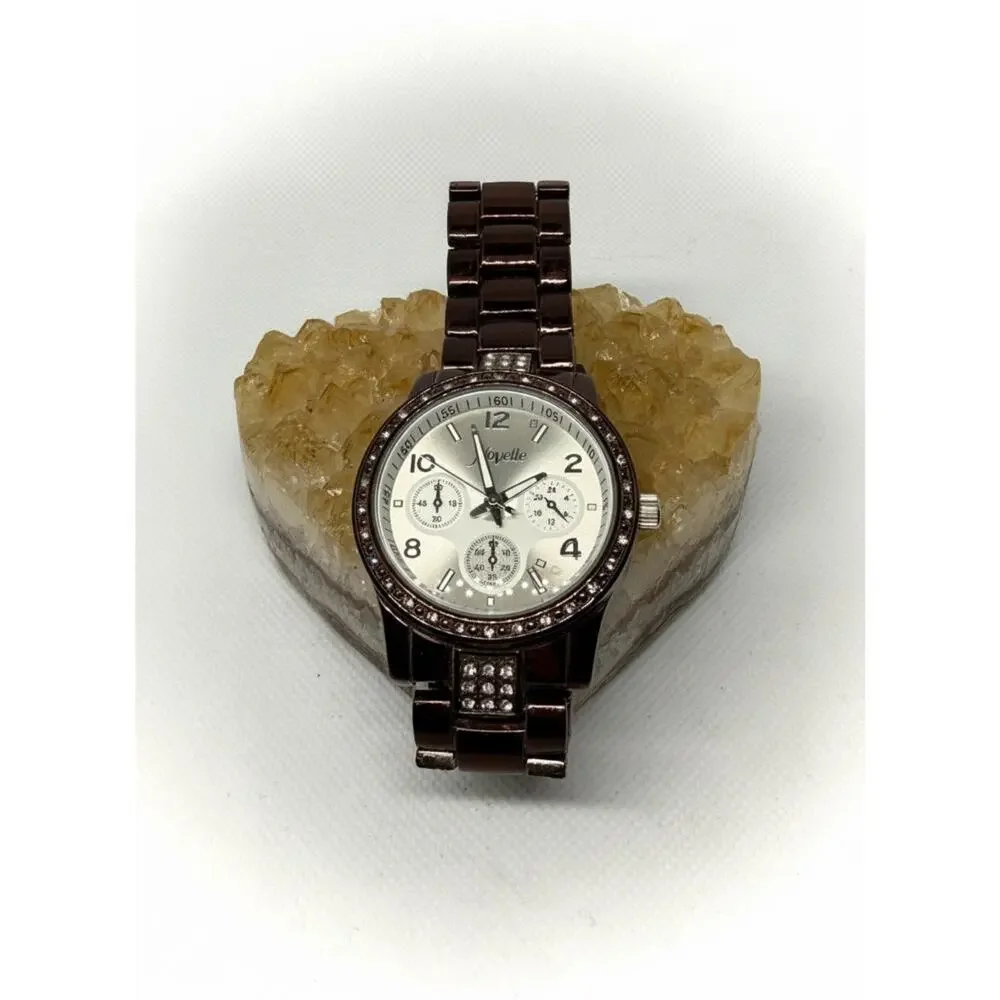 Crystal Bezel Chocolate Tone Watch Novelle | Elegant Rhinestone Accent